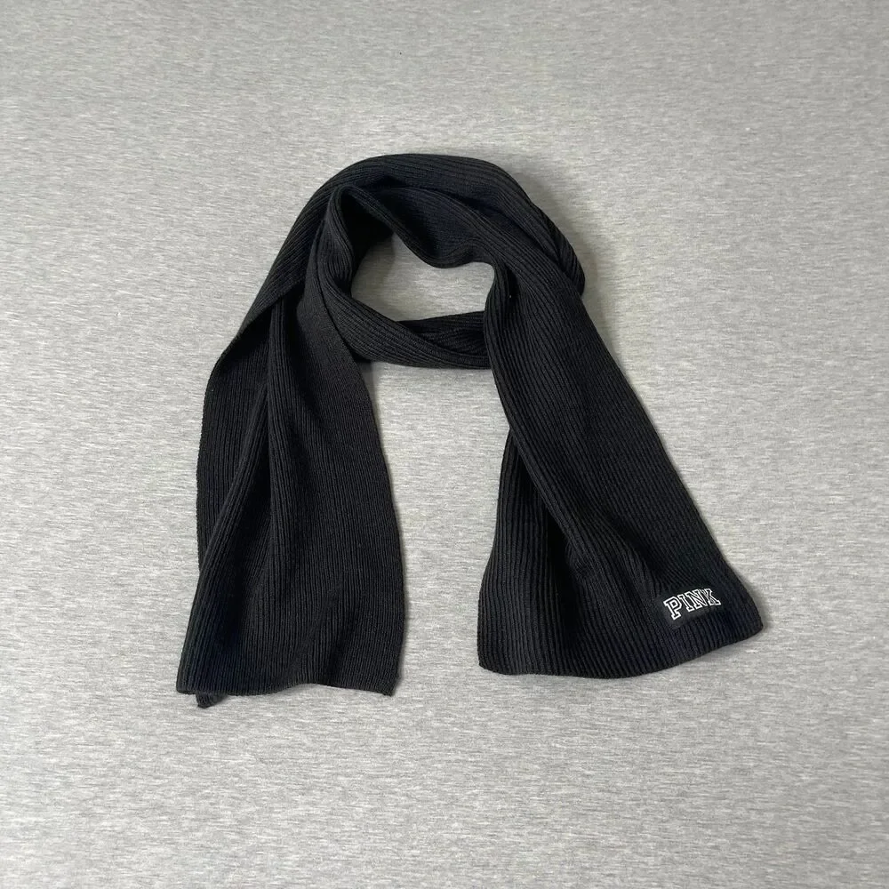 Victoria’s Secret PINK Black Ribbed Knit Scarf